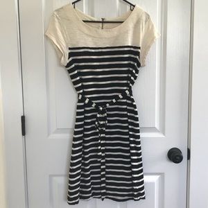 Cream and black stripe cotton blend dress
